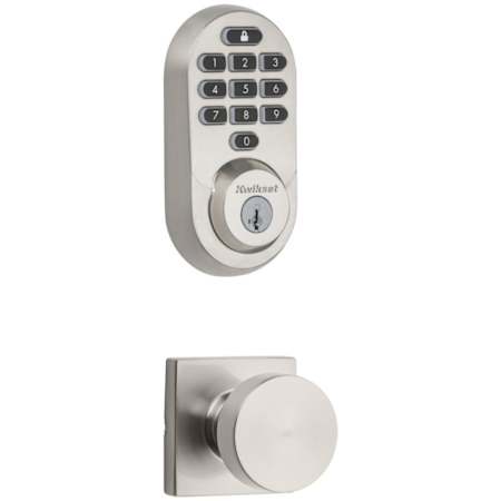 Kwikset Pismo Passage Knob Set and Electronic Keyless Entry Deadbolt Combo Pack with SmartKey from the Halo Collection Satin Nickel