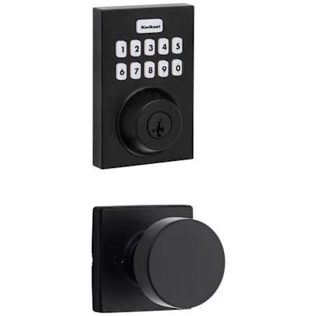 Kwikset Pismo Passage Knob Set and Electronic Keyless Entry Deadbolt Combo Pack with SmartKey from the Home Connect Collection Matte Black