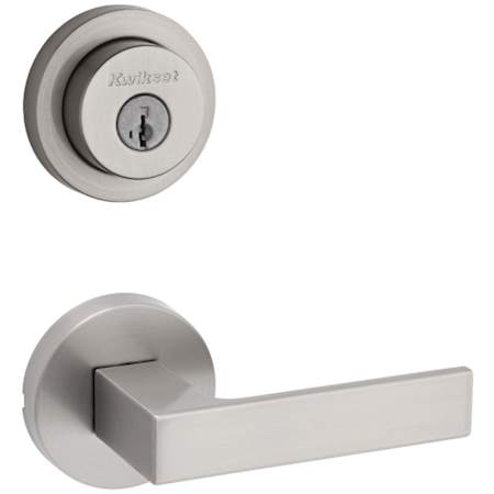 Kwikset Singapore Passage Lever Set and Single Cylinder Keyed Entry Deadbolt Combo with SmartKey from the Milan Collection Satin Nickel
