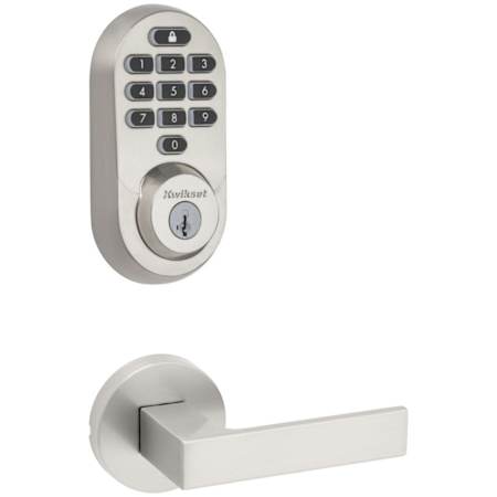 Kwikset Singapore Passage Lever Set and Electronic Keyless Entry Deadbolt Combo Pack with SmartKey from the Halo Collection Satin Nickel