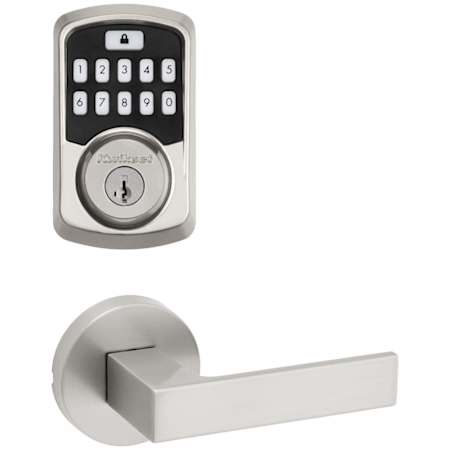 Kwikset Singapore Passage Lever Set and Electronic Keyless Entry Deadbolt Combo Pack with SmartKey from the Aura Collection Satin Nickel