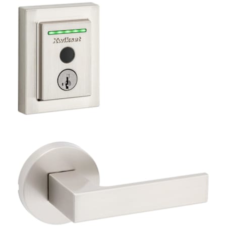 Kwikset Singapore Passage Lever Set and Electronic Keyless Entry Deadbolt Combo Pack with SmartKey from the Halo Collection Satin Nickel