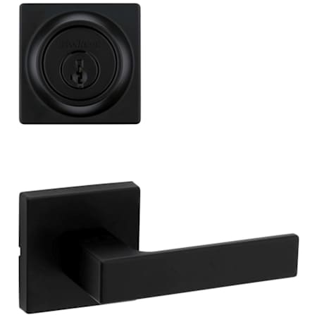 Kwikset Singapore Passage Lever Set and Single Cylinder Keyed Entry Deadbolt Combo with SmartKey from the Signature Series Matte Black