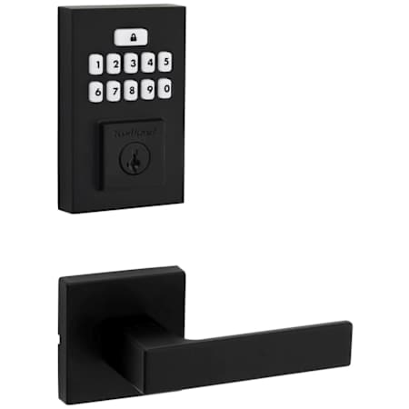 Kwikset Singapore Passage Lever Set and Electronic Keyless Entry Deadbolt Combo Pack with SmartKey from the SmartCode Deadbolts Touchpad Collection Matte Black