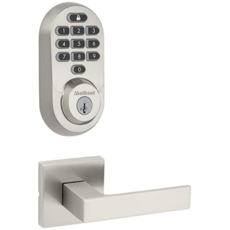 Kwikset Singapore Passage Lever Set and Electronic Keyless Entry Deadbolt Combo Pack with SmartKey from the Halo Collection Satin Nickel