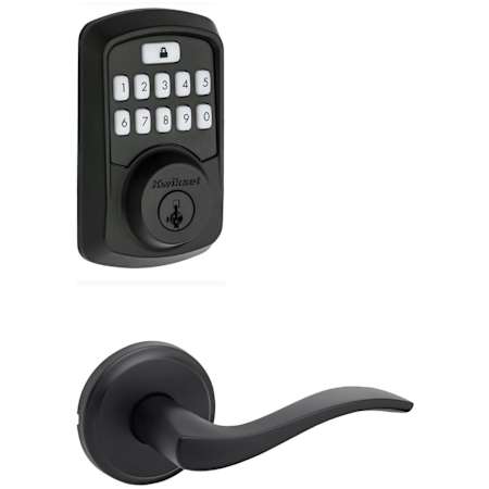 Kwikset Sedona Passage Lever Set and Aura Electronic Keypad Deadbolt Combo Pack with SmartKey Matte Black