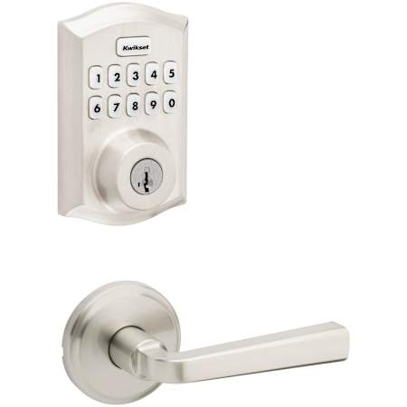 Kwikset Trafford Passage Lever Set and SmartCode Electronic Keypad Deadbolt Combo Pack with SmartKey Satin Nickel