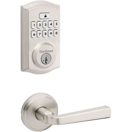 Kwikset Trafford Passage Lever Set and SmartCode Electronic Keypad Deadbolt Combo Pack with SmartKey Satin Nickel