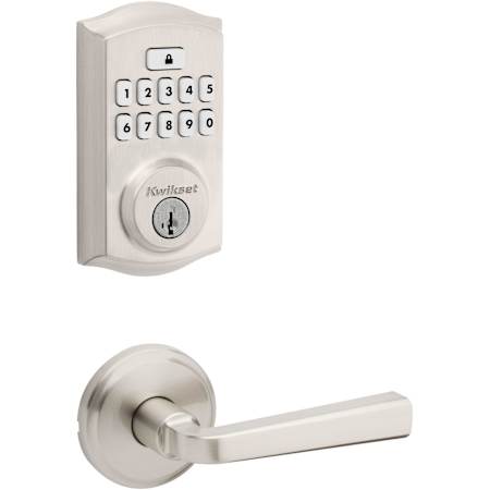 Kwikset Trafford Passage Lever Set and SmartCode Electronic Keypad Deadbolt Combo Pack with SmartKey Satin Nickel