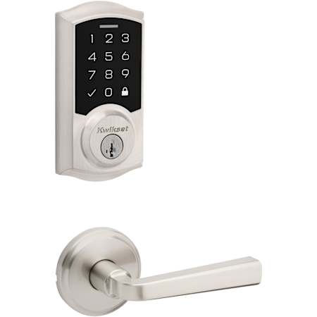 Kwikset Trafford Passage Lever Set and SmartCode Electronic Touchscreen Deadbolt Combo Pack with SmartKey Satin Nickel