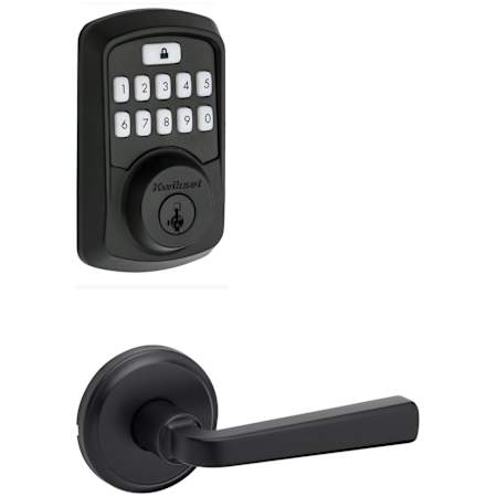 Kwikset Trafford Passage Lever Set and Aura Electronic Keypad Deadbolt Combo Pack with SmartKey Matte Black