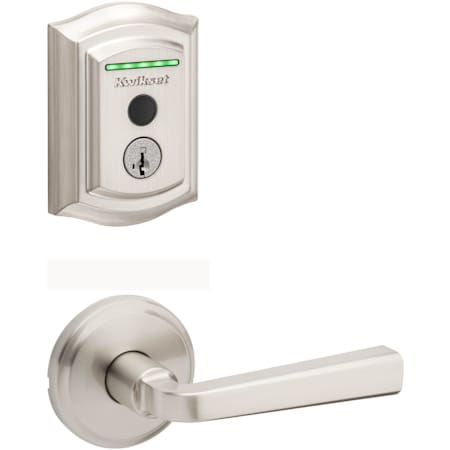 Kwikset Trafford Passage Lever Set and Halo Electronic Fingerprint Deadbolt Combo Pack with SmartKey Satin Nickel