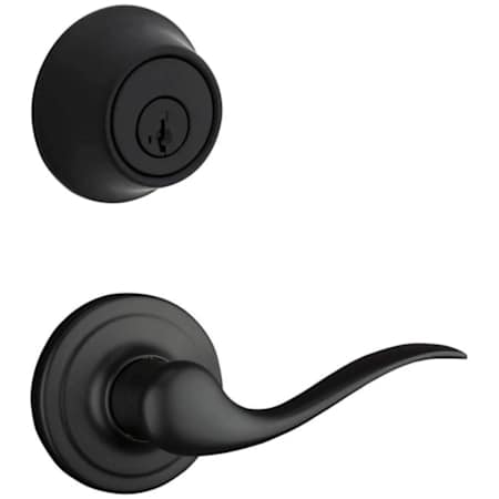 Kwikset Tustin Passage Lever Set and Single Cylinder Keyed Entry Deadbolt Combo with SmartKey from the 660 Series Matte Black