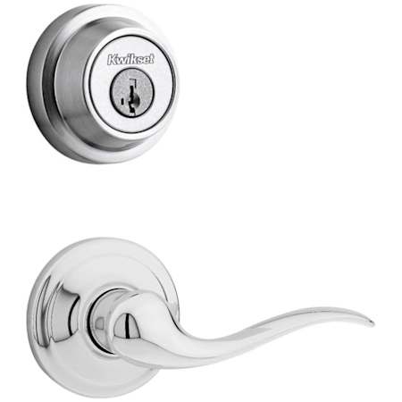 Kwikset Tustin Passage Lever Set and Single Cylinder Keyed Entry Deadbolt Combo with SmartKey from the Contemporary Collection Polished Chrome