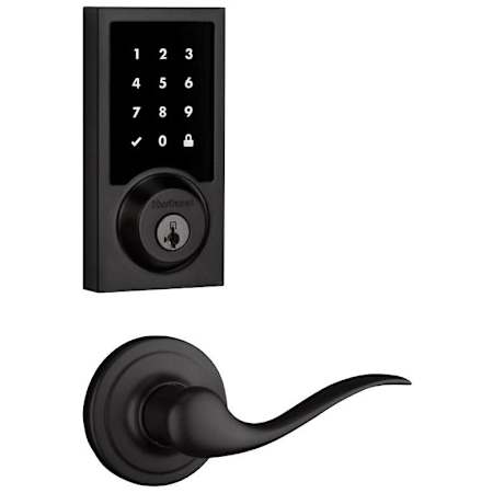 Kwikset Tustin Passage Lever and 916 Contemporary Touchscreen Deadbolt Combo Pack with SmartKey and Z-Wave Technology Matte Black