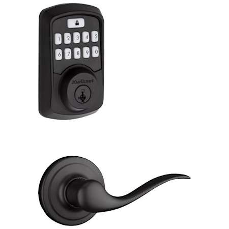 Kwikset Tustin Passage Lever and 942 Aura Keypad Deadbolt Combo Pack with SmartKey and Bluetooth Technology Matte Black