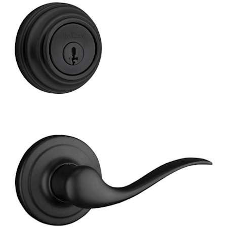 Kwikset Tustin Passage Lever Set and Single Cylinder Keyed Entry Deadbolt Combo with SmartKey from the 980 Series Matte Black