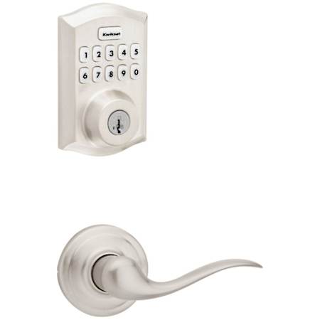 Kwikset Tustin Passage Lever Set and Electronic Keyless Entry Deadbolt Combo Pack with SmartKey from the Home Connect Collection Satin Nickel