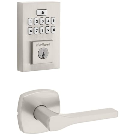 Kwikset Tripoli Passage Lever Set and Electronic Keyless Entry Deadbolt Combo Pack with SmartKey from the SmartCode Deadbolts Touchpad Collection Satin Nickel