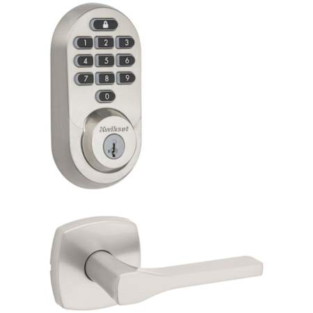 Kwikset Tripoli Passage Lever Set and Electronic Keyless Entry Deadbolt Combo Pack with SmartKey from the Halo Collection Satin Nickel