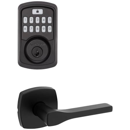 Kwikset Tripoli Passage Lever Set and Electronic Keyless Entry Deadbolt Combo Pack with SmartKey from the Aura Collection Matte Black