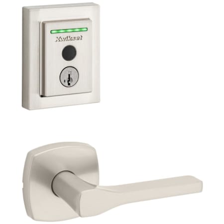 Kwikset Tripoli Passage Lever Set and Electronic Keyless Entry Deadbolt Combo Pack with SmartKey from the Halo Collection Satin Nickel