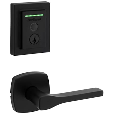 Kwikset Tripoli Passage Lever Set and Electronic Keyless Entry Deadbolt Combo Pack with SmartKey from the Halo Collection Matte Black