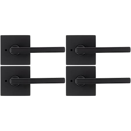 Kwikset Halifax Privacy Door Lever Set with Square Rose - Pack of 4 Matte Black