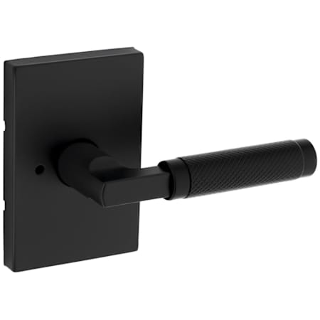 Kwikset Prava Privacy Door Lever Set with Knurled Handle and Rectangle Rose Matte Black