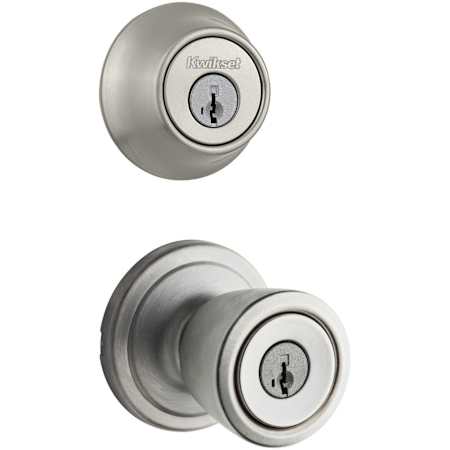 Kwikset Abbey (Round Rosette) Knob and 660 Deadbolt Combo Pack with SmartKey Satin Chrome