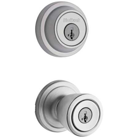 Kwikset Abbey Single Cylinder Keyed Entry Knob Set and Deadbolt Combo with SmartKey from the Contemporary Collection Satin Chrome