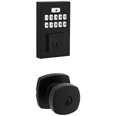 Kwikset Arroyo Keyed Entry Knob Set and Electronic Keyless Entry Deadbolt Combo Pack with SmartKey from the SmartCode Deadbolts Touchpad Collection Matte Black