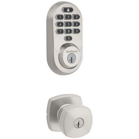 Kwikset Arroyo Single Cylinder Keyed Entry Knob Set and Electronic Keyless Entry Deadbolt Combo Pack with SmartKey from the Halo Collection Satin Nickel
