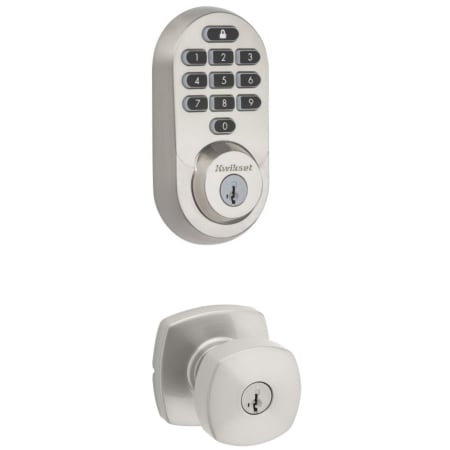 Kwikset Arroyo Single Cylinder Keyed Entry Knob Set and Electronic Keyless Entry Deadbolt Combo Pack with SmartKey from the Halo Collection Satin Nickel