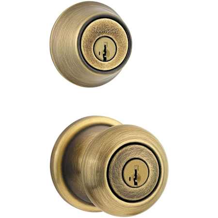 Kwikset Hancock Single Cylinder Keyed Entry Knob Set and Deadbolt Combo with SmartKey from the 660 Series Antique Brass