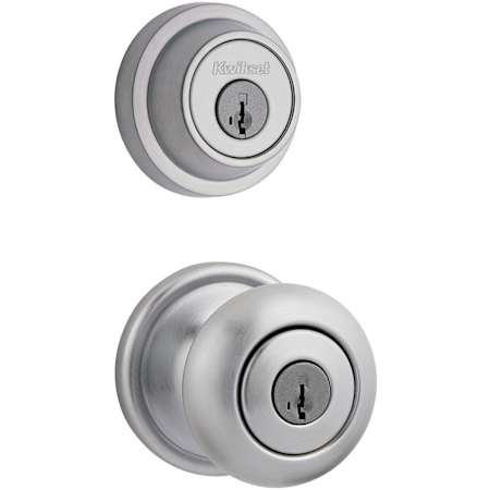 Kwikset Hancock (Round Rosette) Knob and 660 Deadbolt Combo Pack with SmartKey Satin Chrome