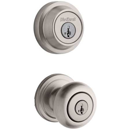 Kwikset Hancock Single Cylinder Keyed Entry Knob Set and Deadbolt Combo with SmartKey from the Contemporary Collection Satin Nickel
