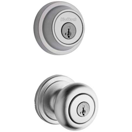 Kwikset Hancock Single Cylinder Keyed Entry Knob Set and Deadbolt Combo with SmartKey from the Contemporary Collection Satin Chrome
