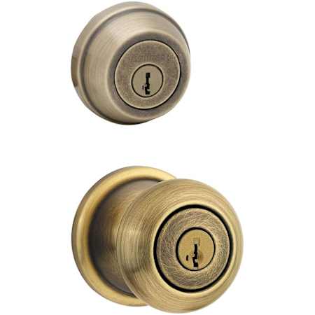 Kwikset Hancock Single Cylinder Keyed Entry Knob Set and Deadbolt Combo with SmartKey from the 780 Series Antique Brass