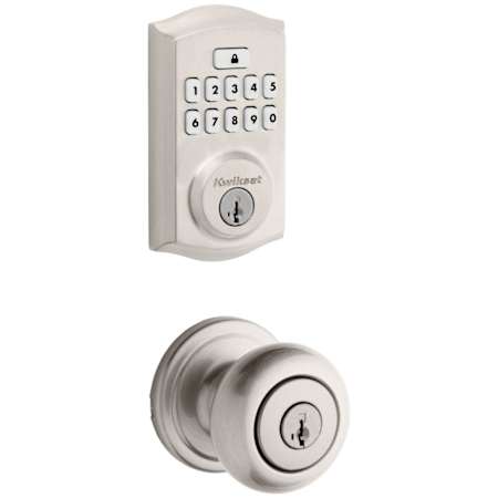 Kwikset Hancock Keyed Entry Knob Set and Electronic Keyless Entry Deadbolt Combo Pack with SmartKey from the SmartCode Deadbolts Touchpad Collection Satin Nickel