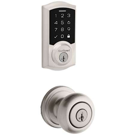 Kwikset Hancock Keyed Entry Knob Set and Electronic Keyless Entry Deadbolt Combo Pack with SmartKey from the SmartCode Deadbolts Touchscreen Collection Satin Nickel