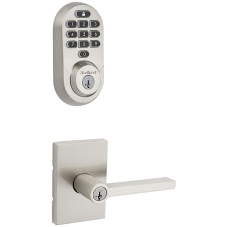 Kwikset Halifax Single Cylinder Keyed Entry Lever Set and Electronic Keyless Entry Deadbolt Combo Pack with SmartKey from the Halo Collection Satin Nickel