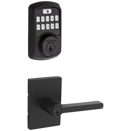 Kwikset Halifax Single Cylinder Keyed Entry Lever Set and Electronic Keyless Entry Deadbolt Combo Pack with SmartKey from the Aura Collection Matte Black