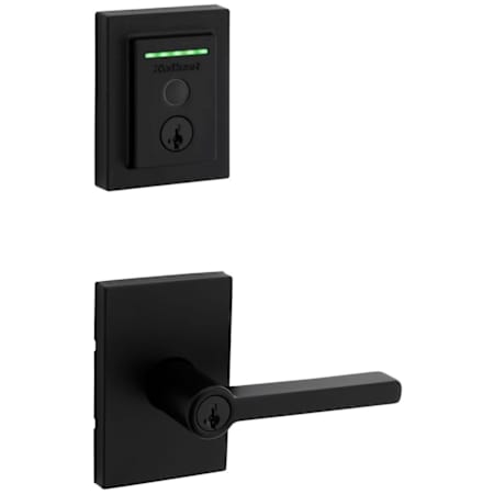 Kwikset Halifax Single Cylinder Keyed Entry Lever Set and Electronic Keyless Entry Deadbolt Combo Pack with SmartKey from the Halo Collection Matte Black