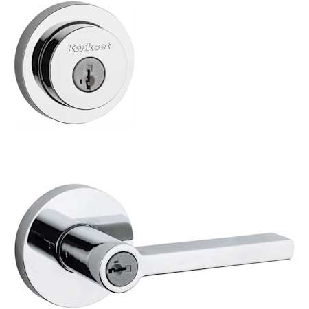 Kwikset Halifax (Round Rosette) Lever and 158 Deadbolt Combo Pack with SmartKey Polished Chrome