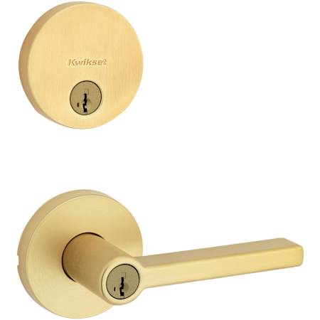 Kwikset Halifax Single Cylinder Keyed Entry Lever Set and Uptown Deadbolt Combo Pack with SmartKey Satin Brass