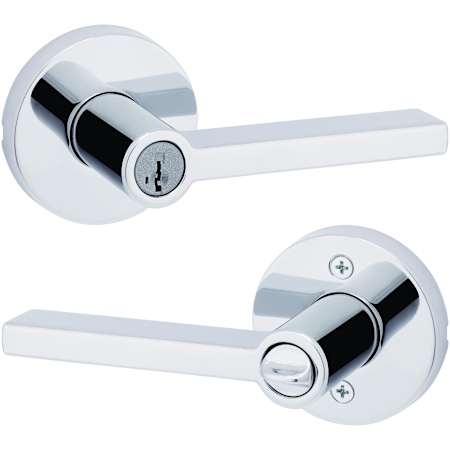 Kwikset Halifax Single Cylinder Keyed Entry Door Lever Set with Round Rose Bright Chrome