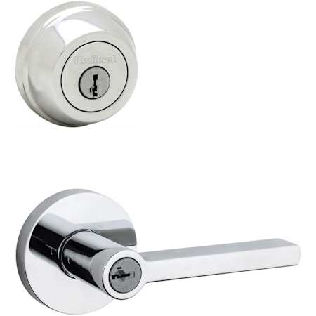 Kwikset Halifax (Round Rosette) Lever and 780 Deadbolt Combo Pack with SmartKey Polished Chrome