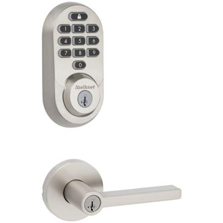 Kwikset Halifax Single Cylinder Keyed Entry Lever Set and Electronic Keyless Entry Deadbolt Combo Pack with SmartKey from the Halo Collection Satin Nickel
