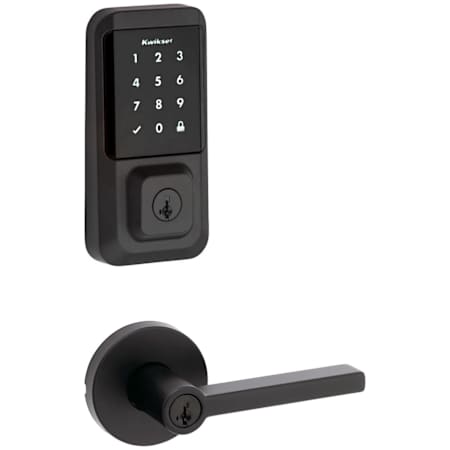 Kwikset Halifax Single Cylinder Keyed Entry Lever Set and Electronic Keyless Entry Deadbolt Combo Pack with SmartKey from the Halo Collection Matte Black